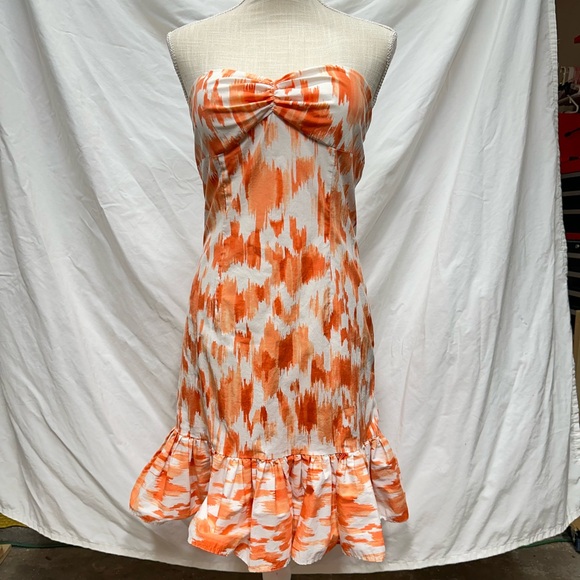 Cache Orange and White Strapless Mini Dress Size 6 - Picture 1 of 9